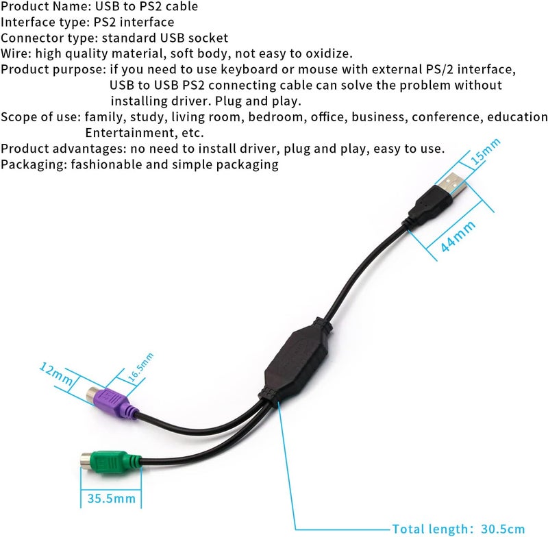 DaFuRui PS/2 to USB Adapter Cable, 4Pack PS2 Female to USB Male Converter Connector Adapter for PC Keyboard - Image 5